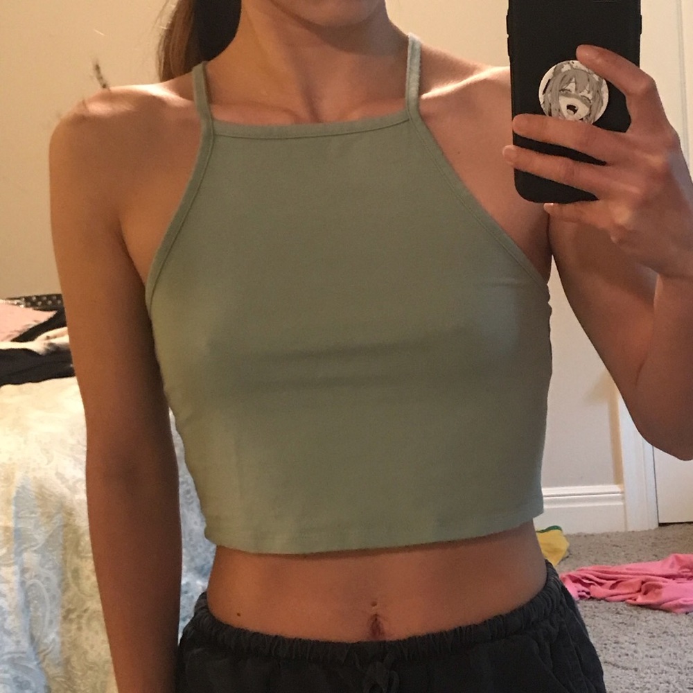 High neck crop tank